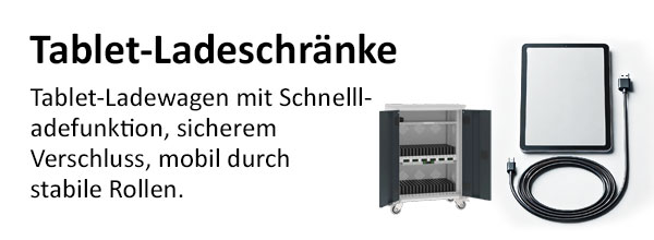 Tablet-Ladewagen mit Schnellladefunktion, sicherem Verschluss, mobil durch stabile Rollen.